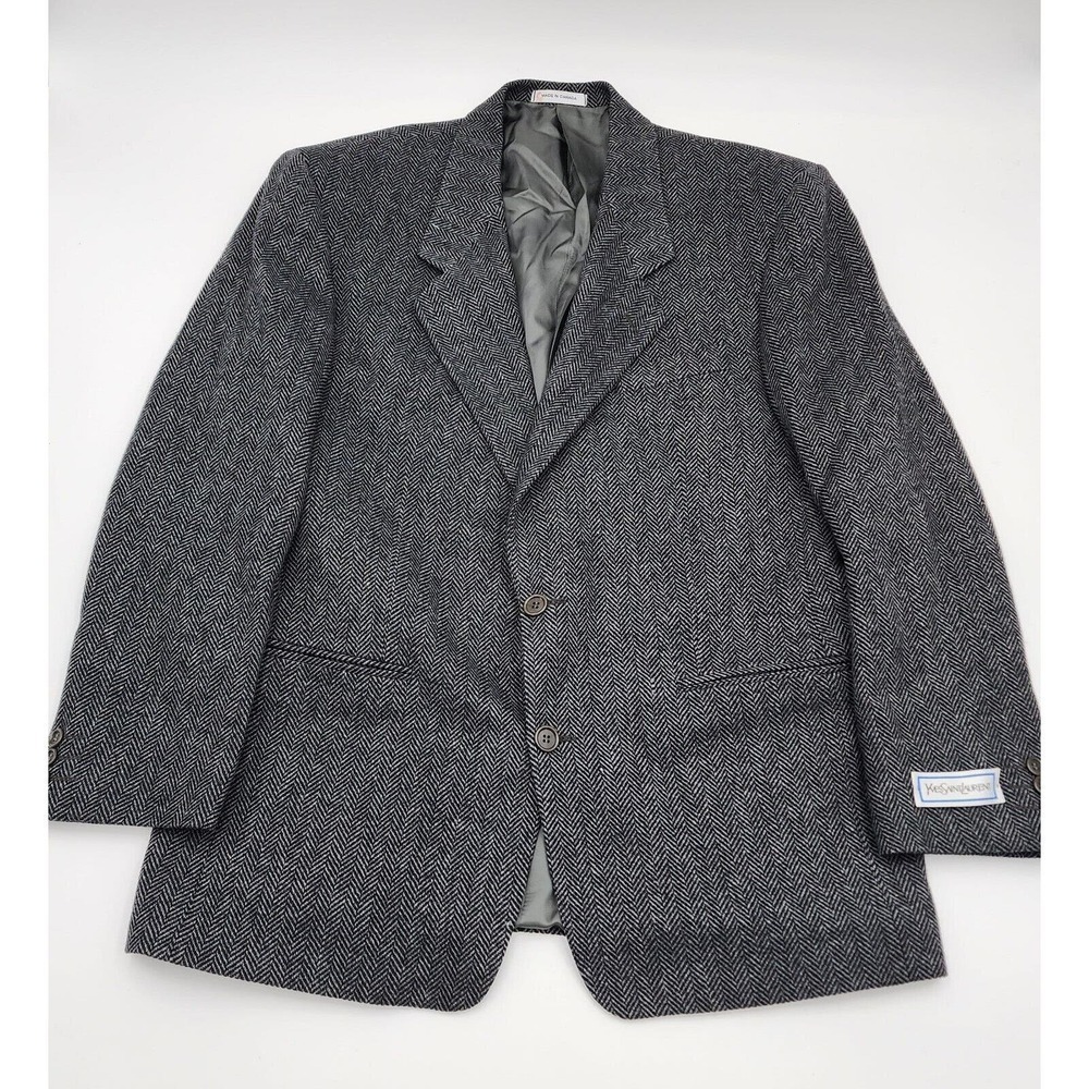 Yves Saint Laurent YSL Cashmere Wool Sport Coat Blazer Herringbone 42R - Picture 1 of 16